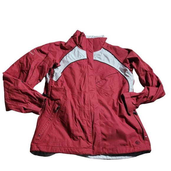 Columbia Covert Jacket Red White Double Zipper Snap Pockets Womens Large No Hood - Picture 12 of 12